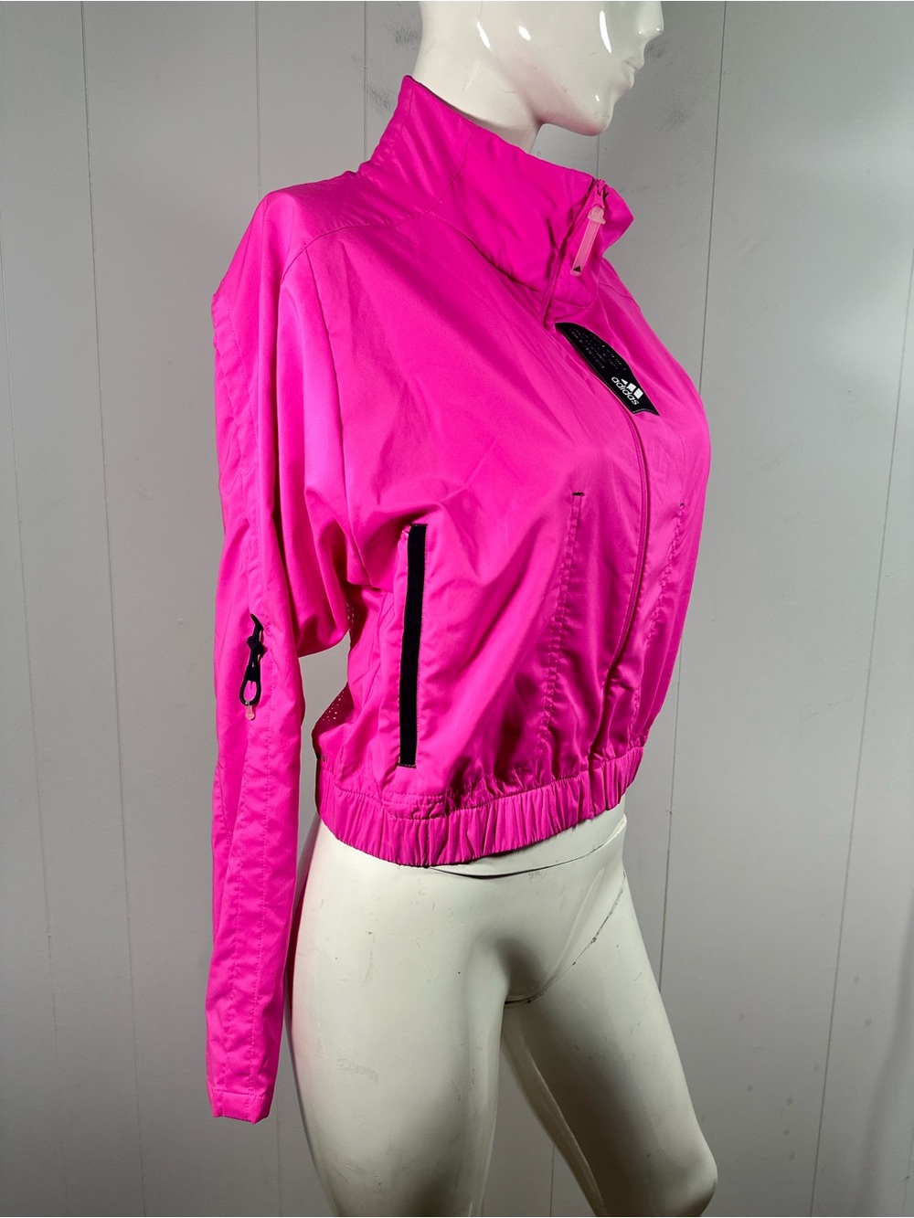 Adidas Sz XS Primeblue Women's Pink Cropped Track Jacket Mesh Back Full Zip - Picture 3 of 11